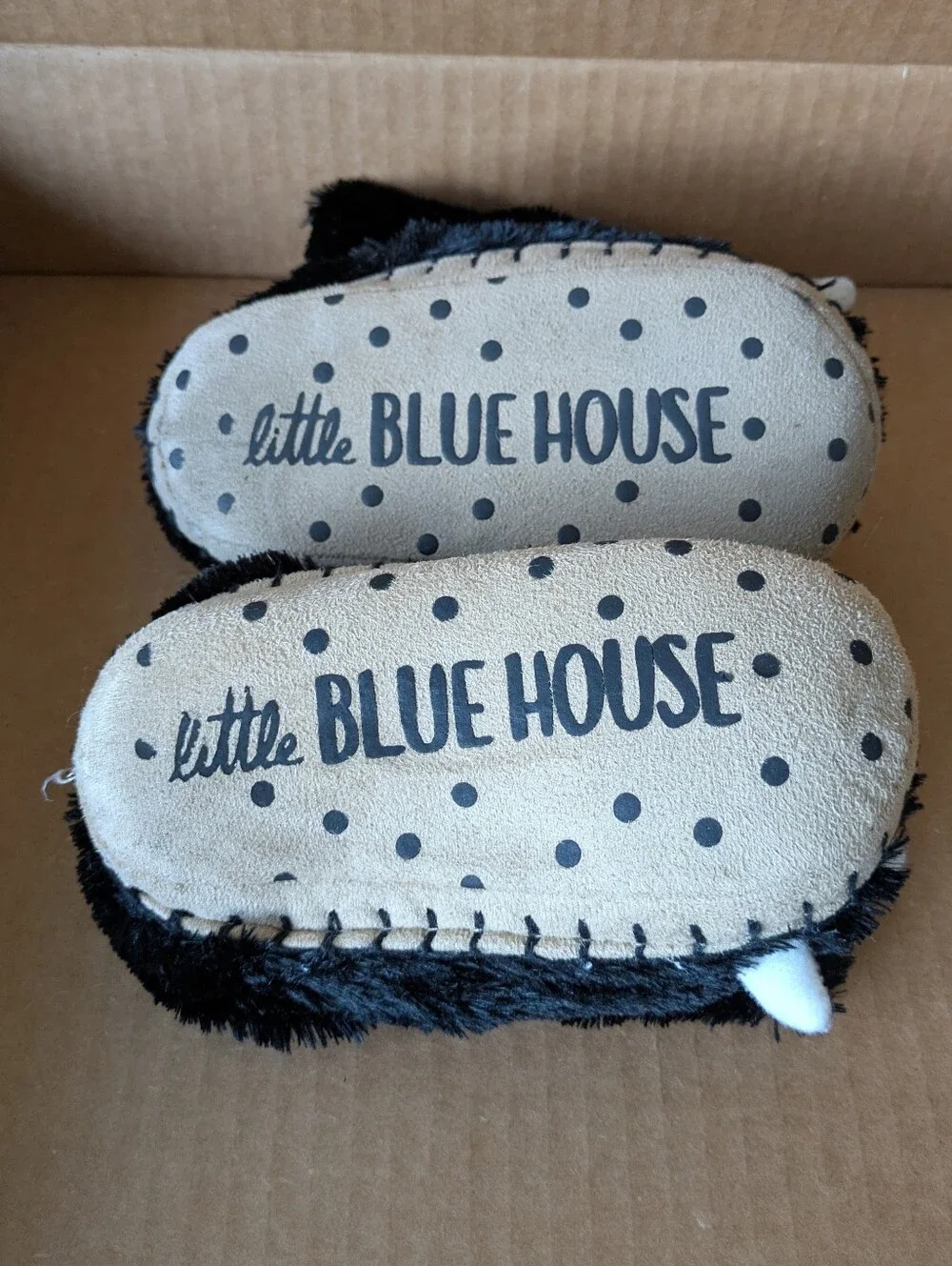 Slippers Little Blue House Cozy Black Fuzzy Bear Paw Slippers